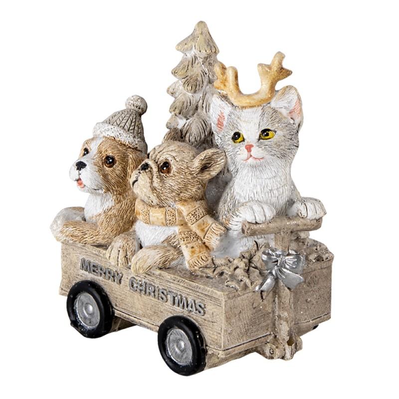 Clayre & Eef 6PR4636 Beeld Dieren 9x7x11 Cm Grijs Beige Polyresin Dieren Kerstdecoratie