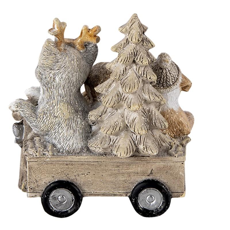 Clayre & Eef 6PR4636 Beeld Dieren 9x7x11 Cm Grijs Beige Polyresin Dieren Kerstdecoratie