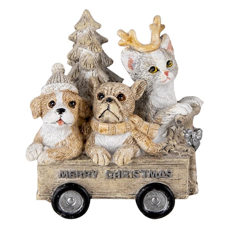 clayre & eef 6PR4636 Beeld Dieren 9x7x11 cm Grijs Beige Polyresin Dieren Kerstdecoratie