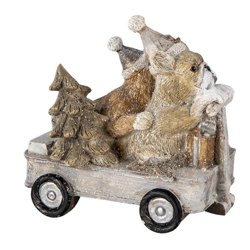 Clayre & Eef 6PR4637 Beeld Hond 10x6x9 Cm Grijs Beige Polyresin Kerstdecoratie
