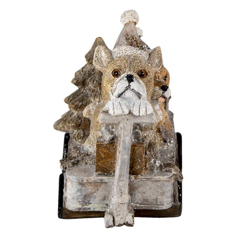 Clayre & Eef 6PR4637 Beeld Hond 10x6x9 Cm Grijs Beige Polyresin Kerstdecoratie