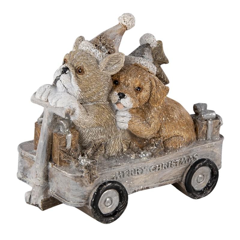 clayre & eef 6PR4637 Beeld Hond 10x6x9 cm Grijs Beige Polyresin Kerstdecoratie
