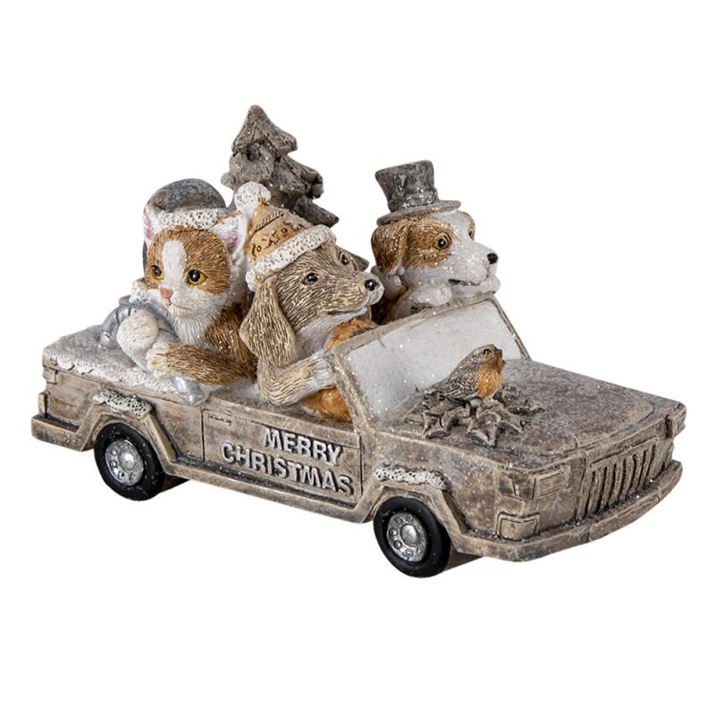 Clayre & Eef 6PR4638 Beeld Dieren 15x7x9 Cm Grijs Beige Polyresin Dieren Kerstdecoratie
