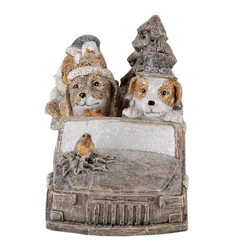 Clayre & Eef 6PR4638 Beeld Dieren 15x7x9 Cm Grijs Beige Polyresin Dieren Kerstdecoratie