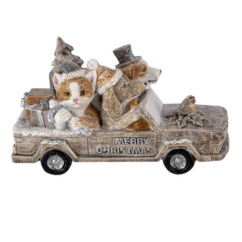 clayre & eef 6PR4638 Beeld Dieren 15x7x9 cm Grijs Beige Polyresin Dieren Kerstdecoratie