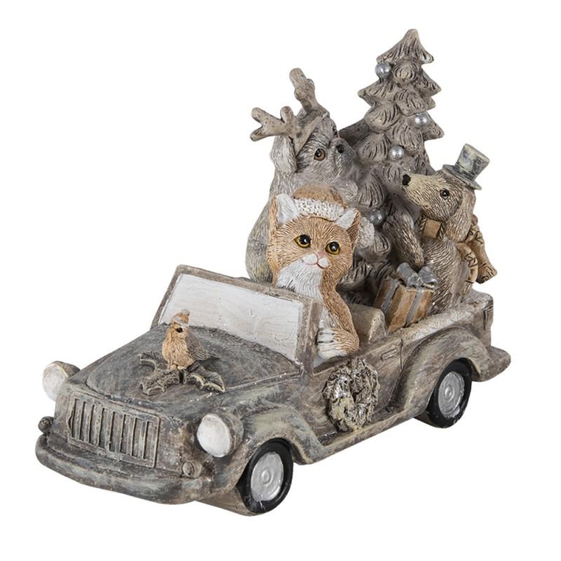 Clayre & Eef 6PR4639 Beeld Dieren 16x8x11 Cm Grijs Beige Polyresin Dieren Kerstdecoratie