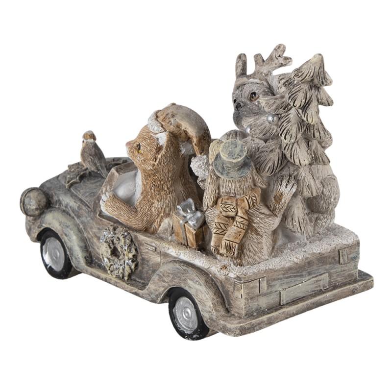 Clayre & Eef 6PR4639 Beeld Dieren 16x8x11 Cm Grijs Beige Polyresin Dieren Kerstdecoratie