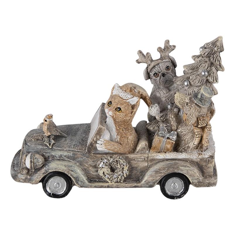 clayre & eef 6PR4639 Beeld Dieren 16x8x11 cm Grijs Beige Polyresin Dieren Kerstdecoratie
