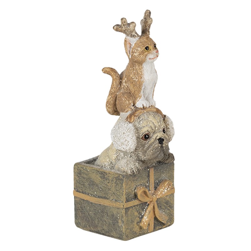 Clayre & Eef 6PR4642 Beeld Dieren 5x5x13 Cm Bruin Wit Kunststof Dieren Kerstdecoratie