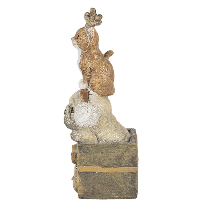 Clayre & Eef 6PR4642 Beeld Dieren 5x5x13 Cm Bruin Wit Kunststof Dieren Kerstdecoratie