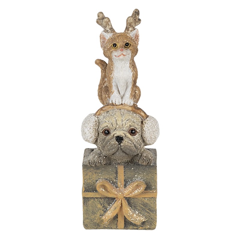 Clayre & Eef 6PR4642 Beeld Dieren 5x5x13 Cm Bruin Wit Kunststof Dieren Kerstdecoratie