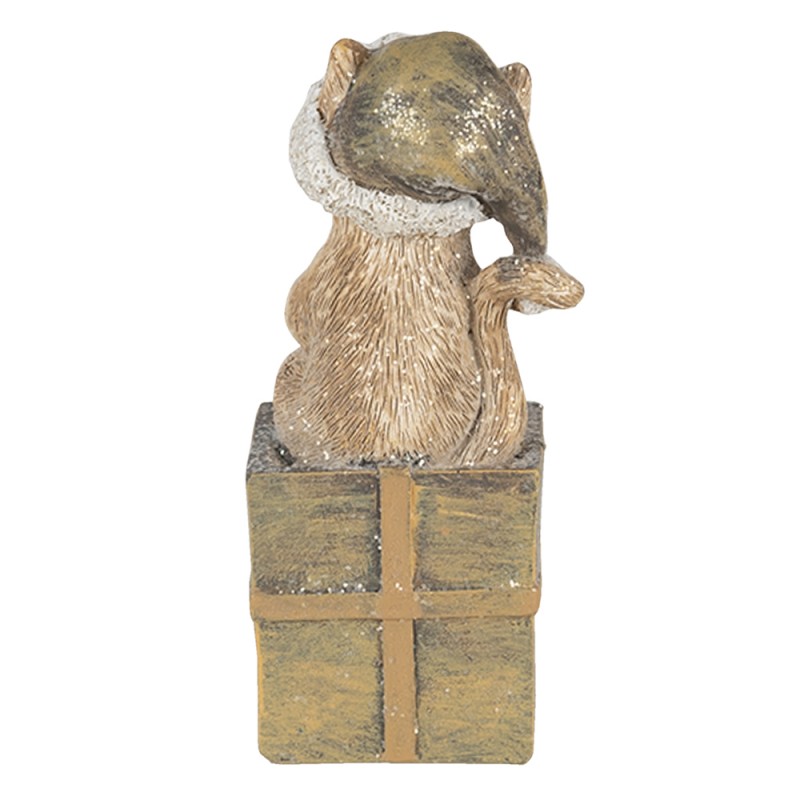 Clayre & Eef 6PR4643 Beeld Kat 5x4x10 Cm Bruin Wit Kunststof Kerstdecoratie