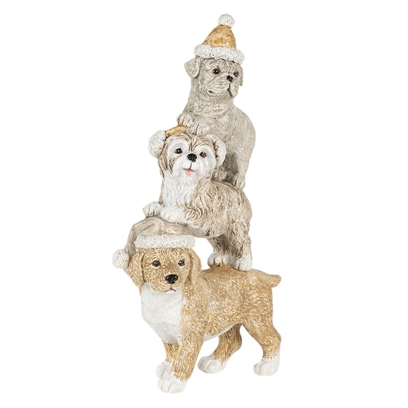 Clayre & Eef 6PR4646 Beeld Hond 10x4x18 Cm Grijs Beige Kunststof Kerstdecoratie