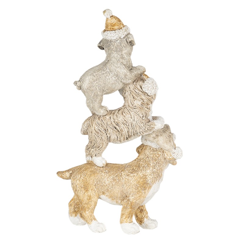 Clayre & Eef 6PR4646 Beeld Hond 10x4x18 Cm Grijs Beige Kunststof Kerstdecoratie