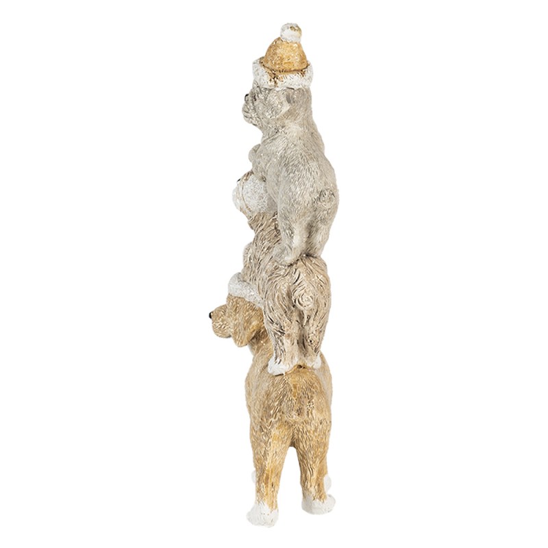 Clayre & Eef 6PR4646 Beeld Hond 10x4x18 Cm Grijs Beige Kunststof Kerstdecoratie