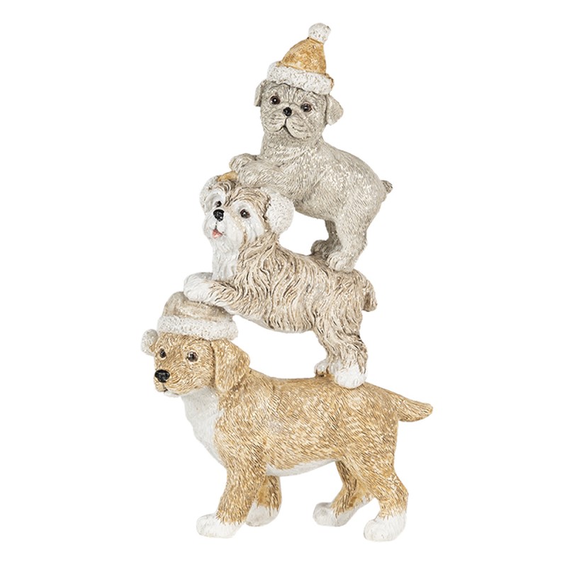 Clayre & Eef 6PR4646 Beeld Hond 10x4x18 Cm Grijs Beige Kunststof Kerstdecoratie