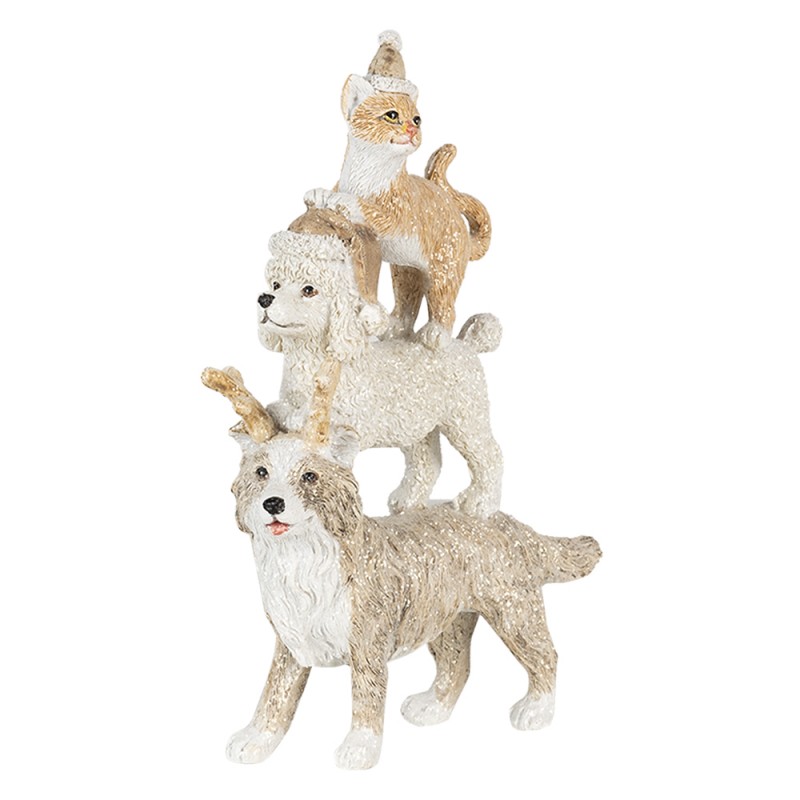 Clayre & Eef 6PR4647 Beeld Dieren 12x4x17 Cm Grijs Beige Kunststof Dieren Kerstdecoratie