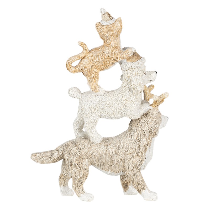 Clayre & Eef 6PR4647 Beeld Dieren 12x4x17 Cm Grijs Beige Kunststof Dieren Kerstdecoratie