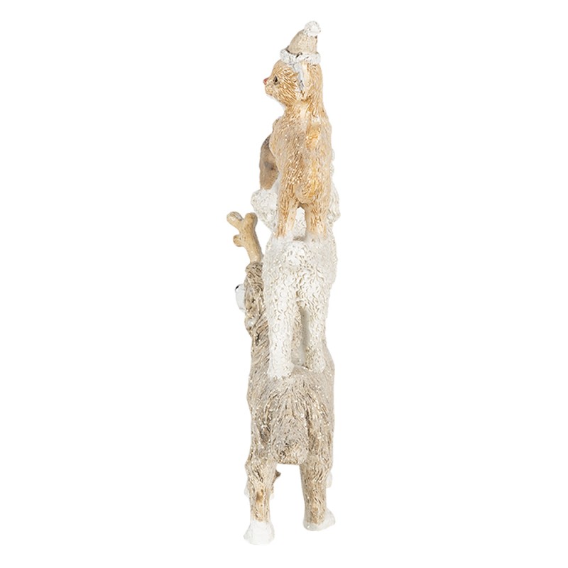 Clayre & Eef 6PR4647 Beeld Dieren 12x4x17 Cm Grijs Beige Kunststof Dieren Kerstdecoratie