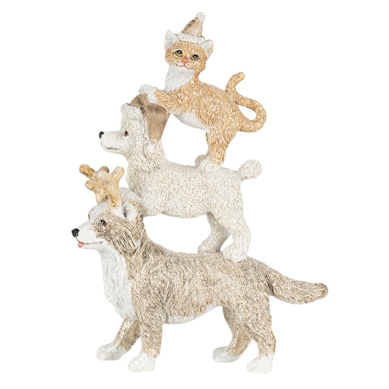 Clayre & Eef 6PR4647 Beeld Dieren 12x4x17 Cm Grijs Beige Kunststof Dieren Kerstdecoratie