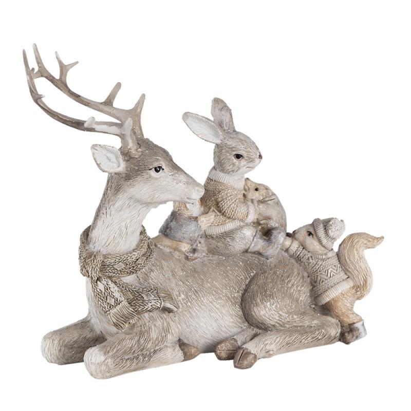 Clayre & Eef 6PR4651 Beeld Dieren 16 Cm Grijs Beige Kunststof Dieren Woonaccessoires