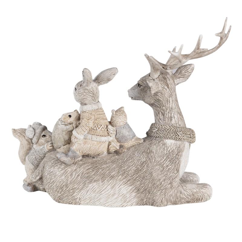 Clayre & Eef 6PR4651 Beeld Dieren 16 Cm Grijs Beige Kunststof Dieren Woonaccessoires