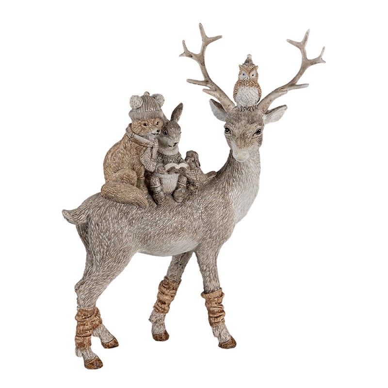 clayre & eef 6PR4652 Beeld Dieren 25 cm Grijs Bruin Kunststof Dieren Woonaccessoires