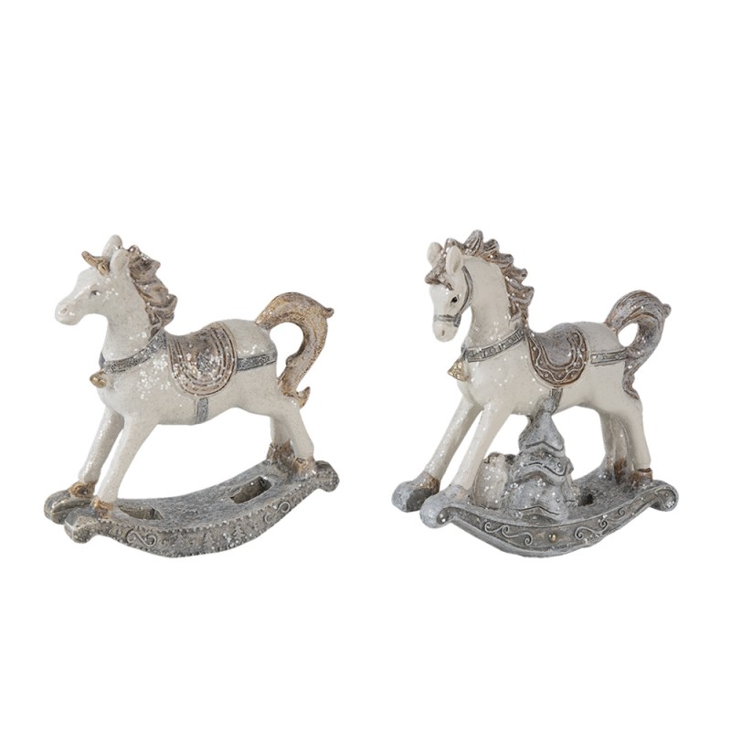Clayre & Eef 6PR4659 Beeld Set Van 2 Paard 8 Cm Wit Kunststof Kerstdecoratie