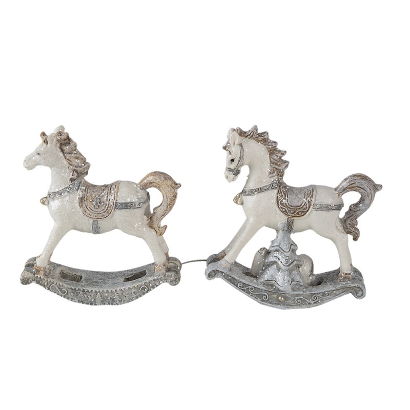 Clayre & Eef 6PR4659 Beeld Set Van 2 Paard 8 Cm Wit Kunststof Kerstdecoratie