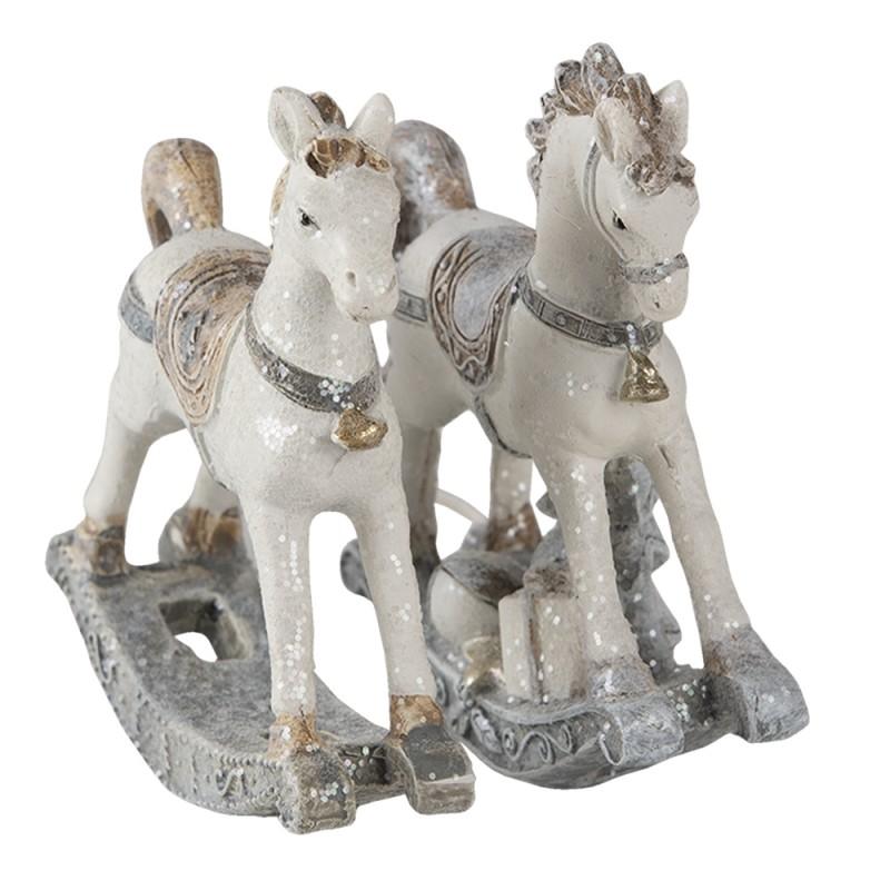 Clayre & Eef 6PR4659 Beeld Set Van 2 Paard 8 Cm Wit Kunststof Kerstdecoratie
