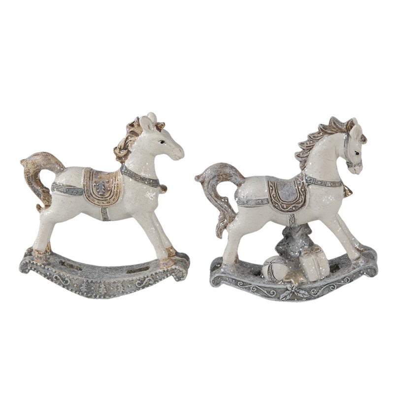 clayre & eef 6PR4659 Beeld Set van 2 Paard 8 cm Wit Kunststof Kerstdecoratie