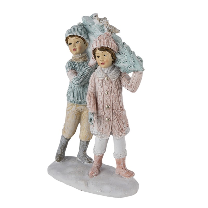 Clayre & Eef 6PR4662 Beeld Kinderen 15 Cm Groen Roze Kunststof Woonaccessoires