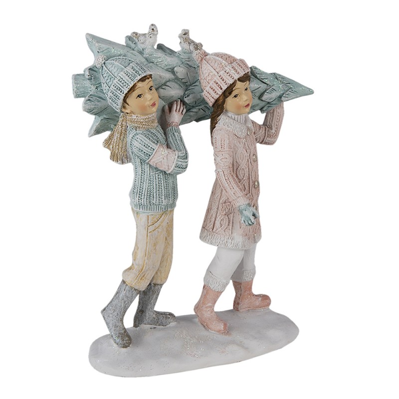 Clayre & Eef 6PR4662 Beeld Kinderen 15 Cm Groen Roze Kunststof Woonaccessoires