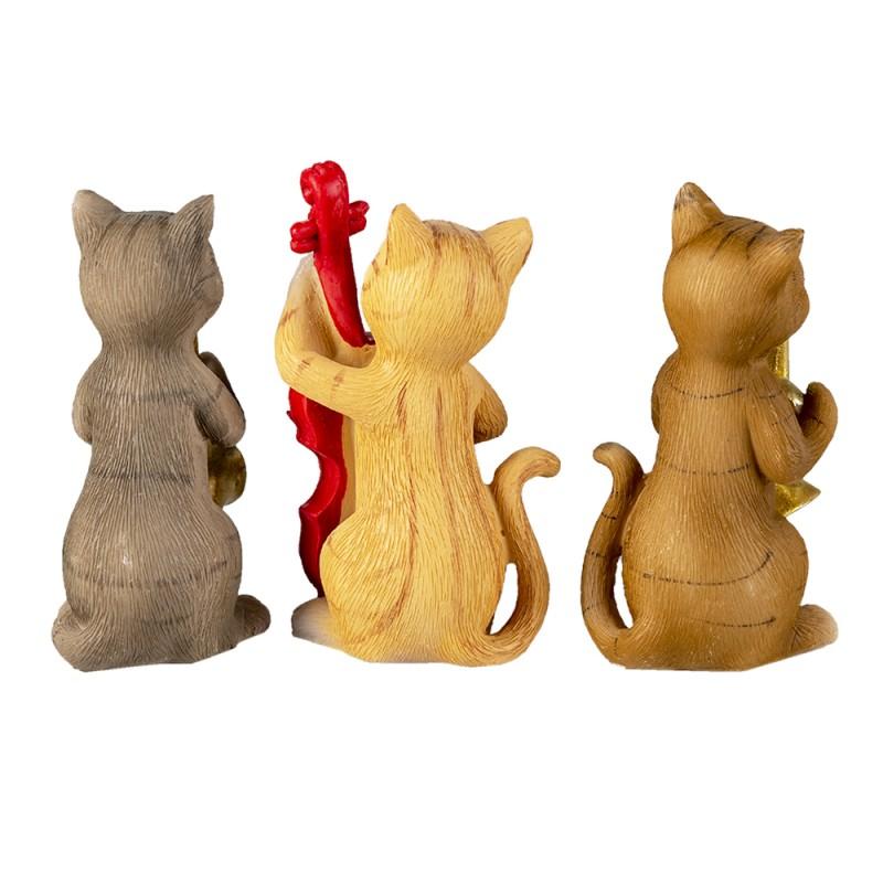 Clayre & Eef 6PR4683 Decoratie Beeld Set Van 3 Kat 14x6x10 Cm Beige Bruin Polyresin