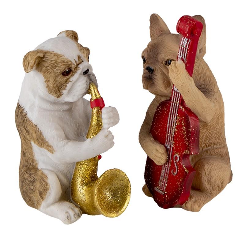Clayre & Eef 6PR4684 Decoratie Beeld Set Van 3 Hond 14x6x10 Cm Bruin Wit Kunststof