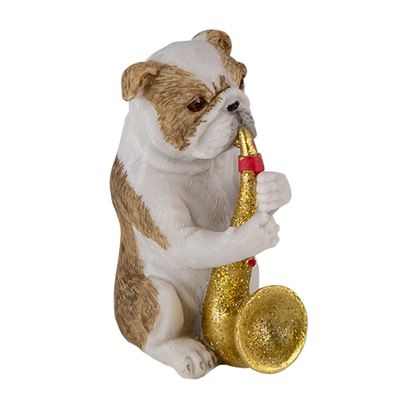 Clayre & Eef 6PR4684 Decoratie Beeld Set Van 3 Hond 14x6x10 Cm Bruin Wit Kunststof