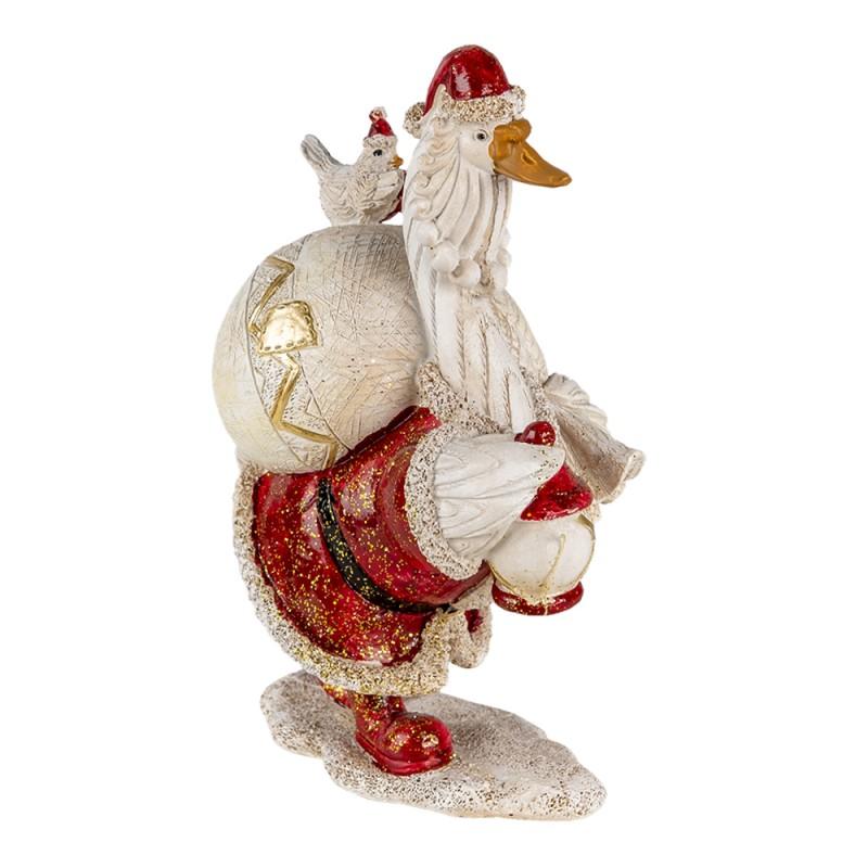 Clayre & Eef 6PR4685 Beeld Eend 11x7x17 Cm Wit Rood Kunststof Kerstdecoratie