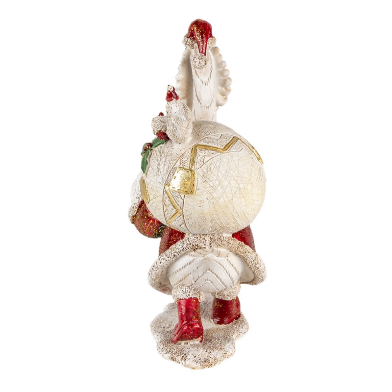 Clayre & Eef 6PR4685 Beeld Eend 11x7x17 Cm Wit Rood Kunststof Kerstdecoratie
