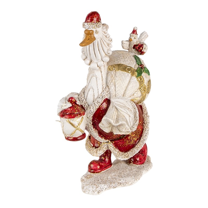 clayre & eef 6PR4685 Beeld Eend 11x7x17 cm Wit Rood Kunststof Kerstdecoratie