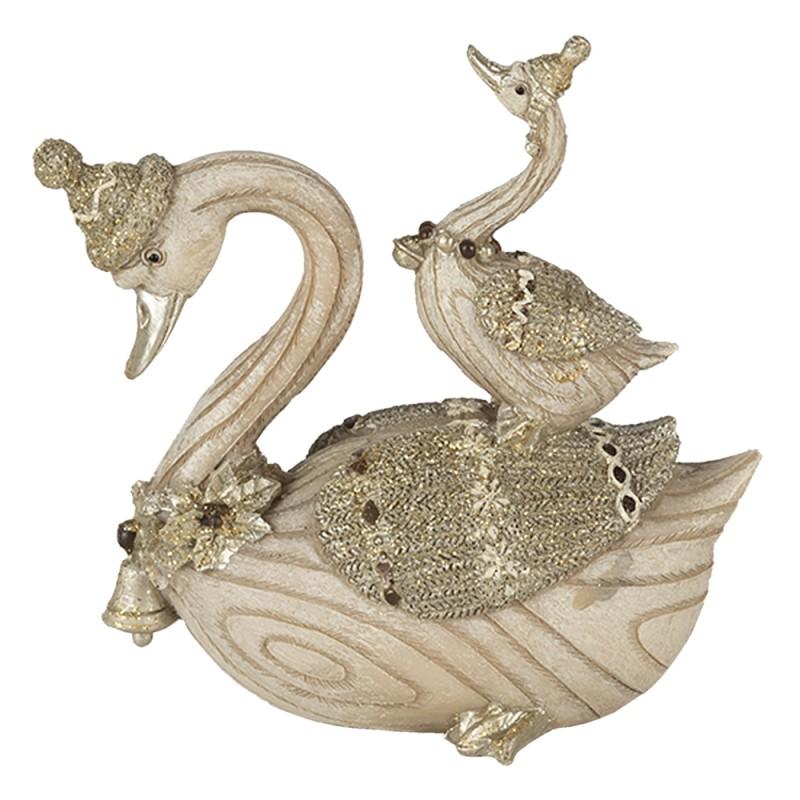 Clayre & Eef 6PR4687 Beeld Zwaan 11x6x10 Cm Beige Kunststof Woonaccessoires