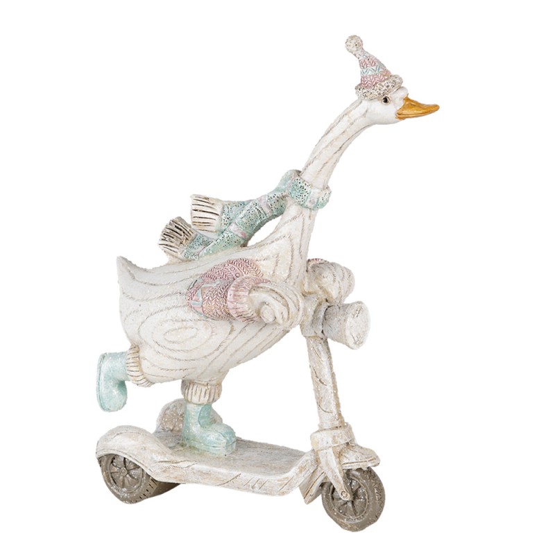 Clayre & Eef 6PR4688 Beeld Gans 14x6x19 Cm Wit Blauw Kunststof Woonaccessoires