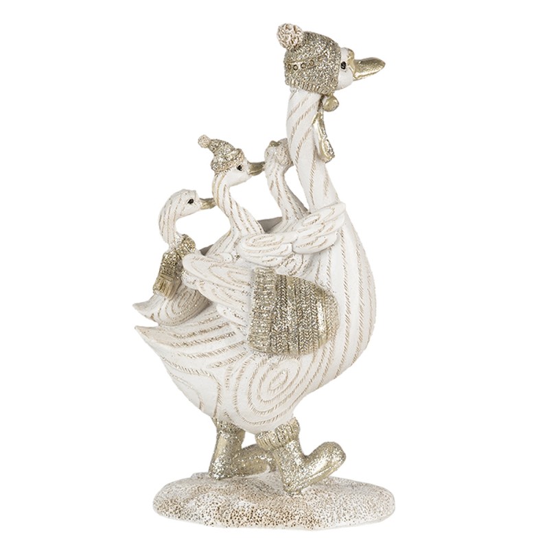Clayre & Eef 6PR4689 Beeld Gans 10x5x18 Cm Wit Kunststof Woonaccessoires