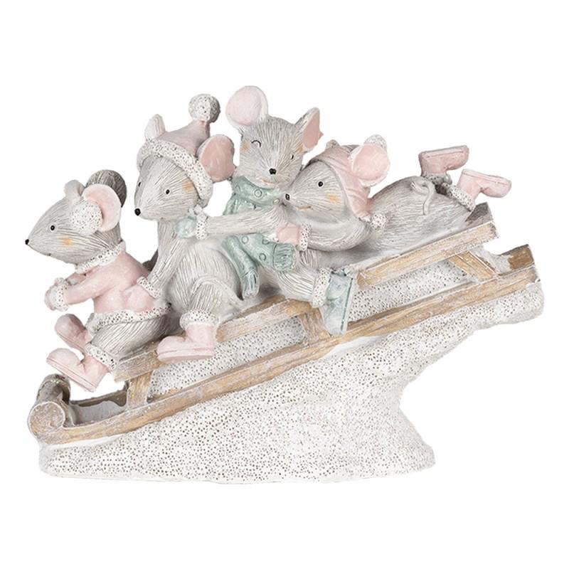 clayre & eef 6PR4709 Beeld Muis 15x5x11 cm Grijs Kunststof Muis