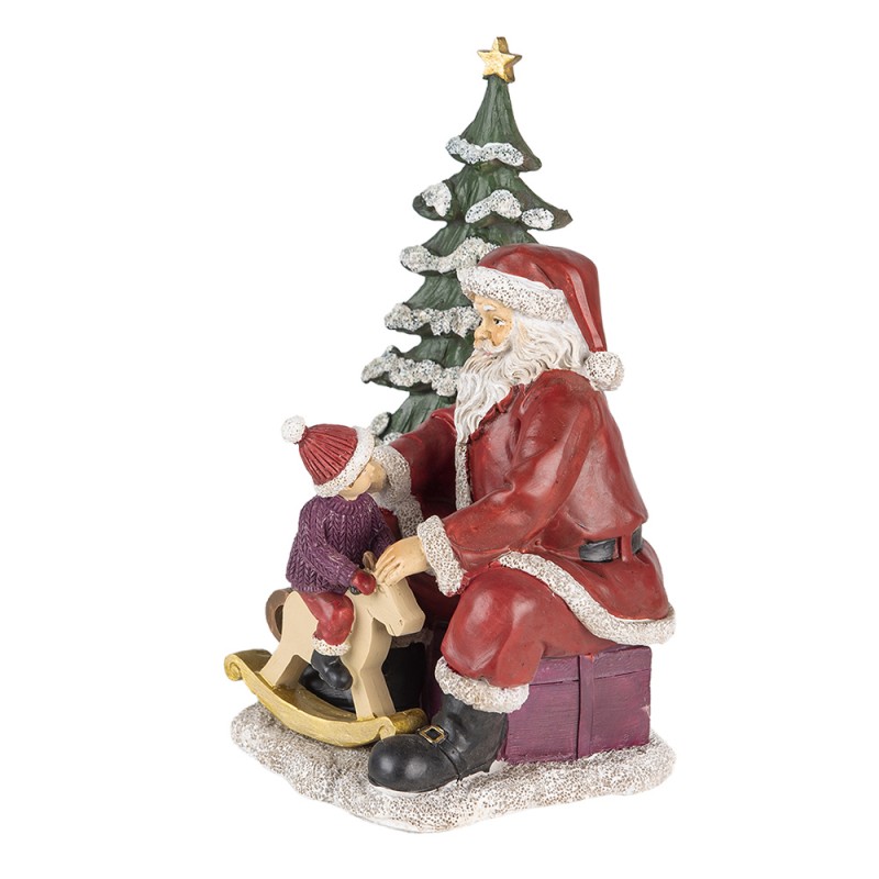 Clayre & Eef 6PR4714 Beeld Kerstman 16x13x22 Cm Rood Groen Kunststof Kerstdecoratie