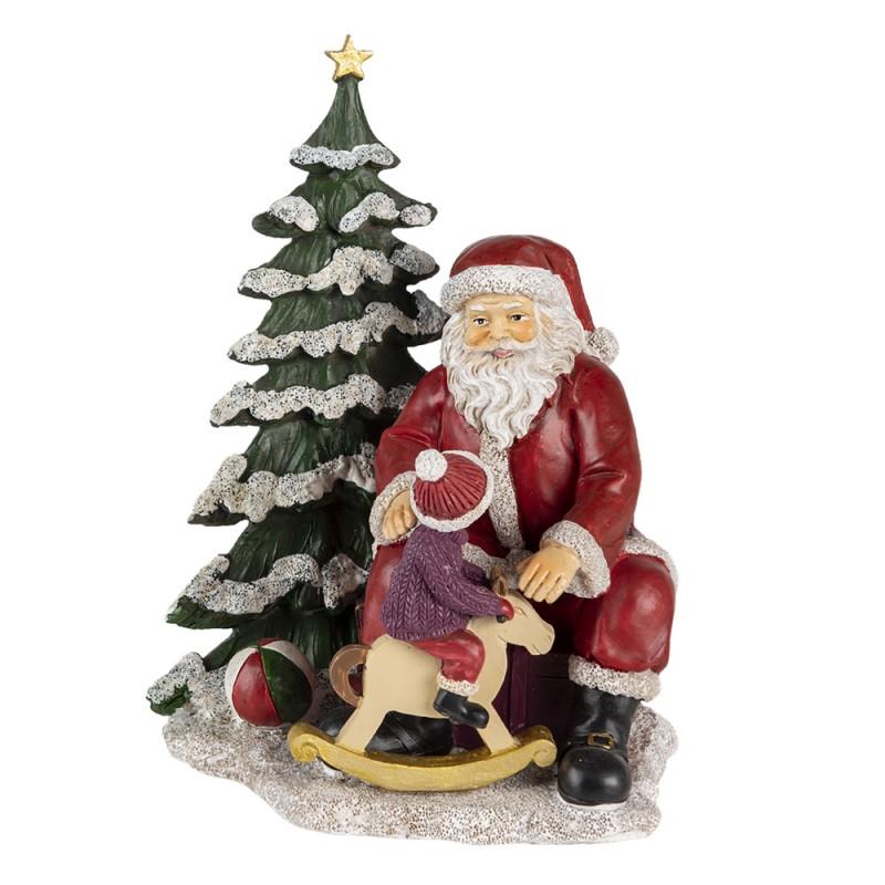 Clayre & Eef 6PR4714 Beeld Kerstman 16x13x22 Cm Rood Groen Kunststof Kerstdecoratie