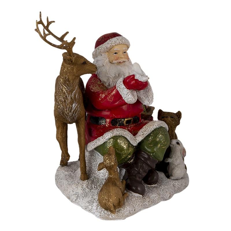 Clayre & Eef 6PR4721 Beeld Kerstman 18x13x19 Cm Rood Bruin Kunststof Kerstdecoratie
