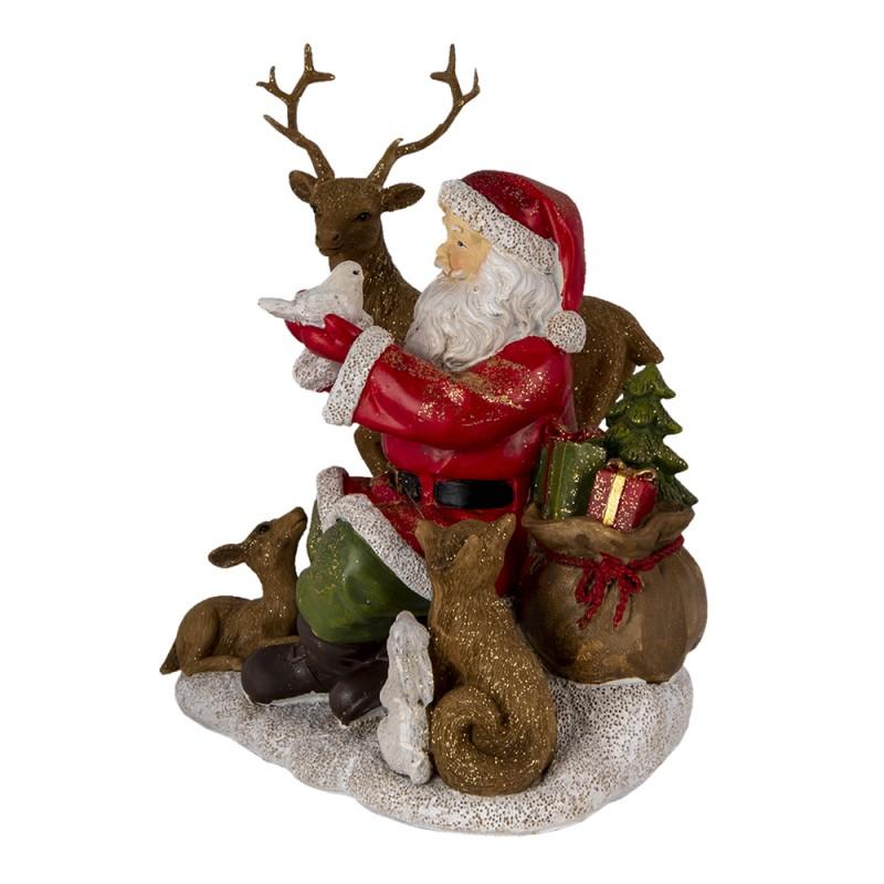 Clayre & Eef 6PR4721 Beeld Kerstman 18x13x19 Cm Rood Bruin Kunststof Kerstdecoratie