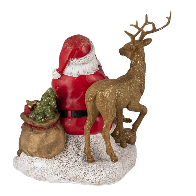 Clayre & Eef 6PR4721 Beeld Kerstman 18x13x19 Cm Rood Bruin Kunststof Kerstdecoratie