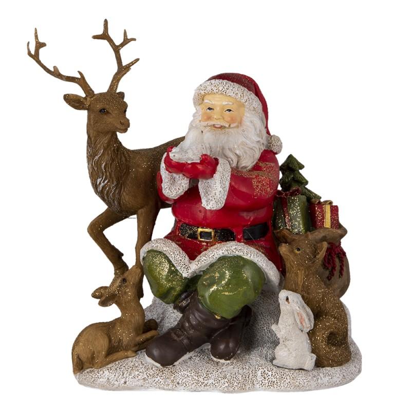clayre & eef 6PR4721 Beeld Kerstman 18x13x19 cm Rood Bruin Kunststof Kerstdecoratie