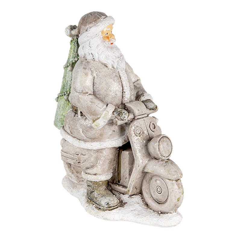 Clayre & Eef 6PR4725 Beeld Kerstman 12x6x14 Cm Zilverkleurig Kunststof Kerstdecoratie